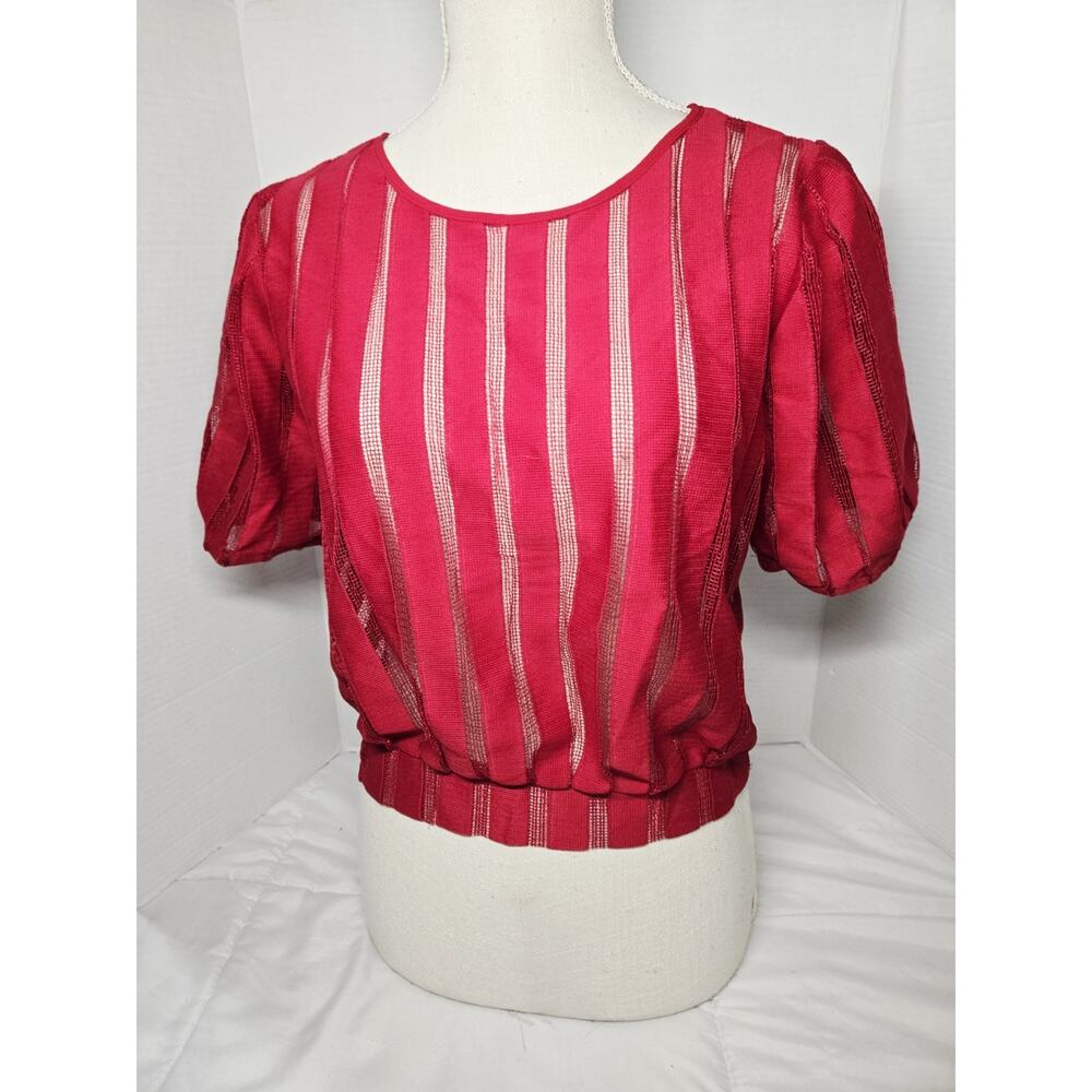 Ups & Downs Women L Bright Red Blouse Crop See-through WhimsyGoth Fair Isle Indi